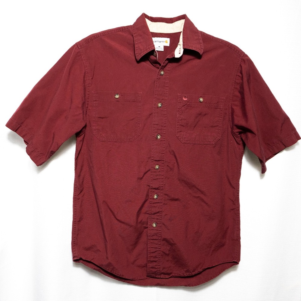 Carhartt Gorpcore Workwear Button Down Shirt Red Short Sleeve Cotton Pocket M